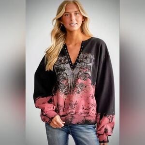 Affliction Black and Mauve Graphic Sweatshirt LG NWOT